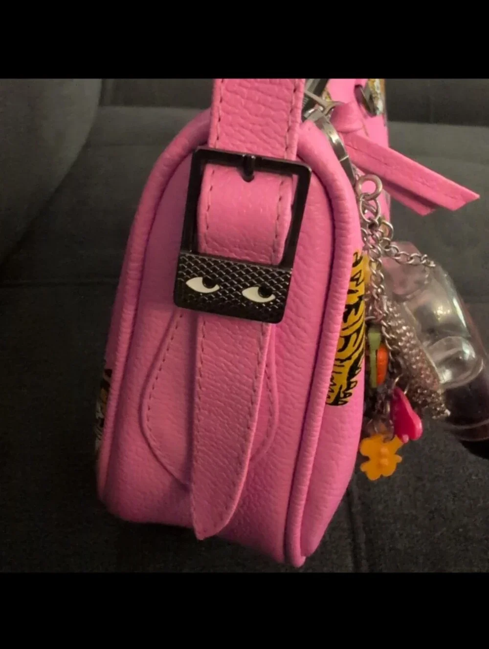 Min And Mon Neon Pink Adjustable Leather Shoulder Bag